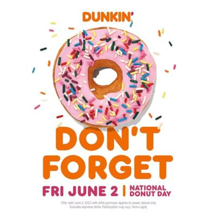 Don’t Forget National Donut Day: Dunkin’® Offering FREE Donuts With Beverage Purchase on Friday, June 2